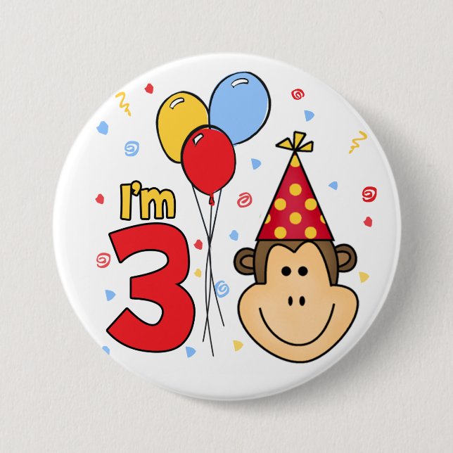 Monkey Face 3rd Birthday 7.5 Cm Round Badge (Front)