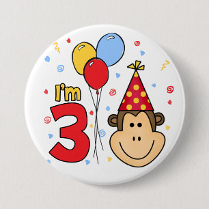 Monkey Face 3rd Birthday 7.5 Cm Round Badge