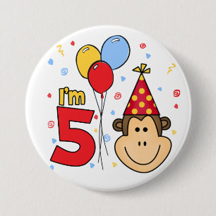 Monkey Face 5th Birthday 7.5 Cm Round Badge