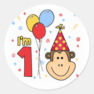 Monkey Face First Birthday Classic Round Sticker