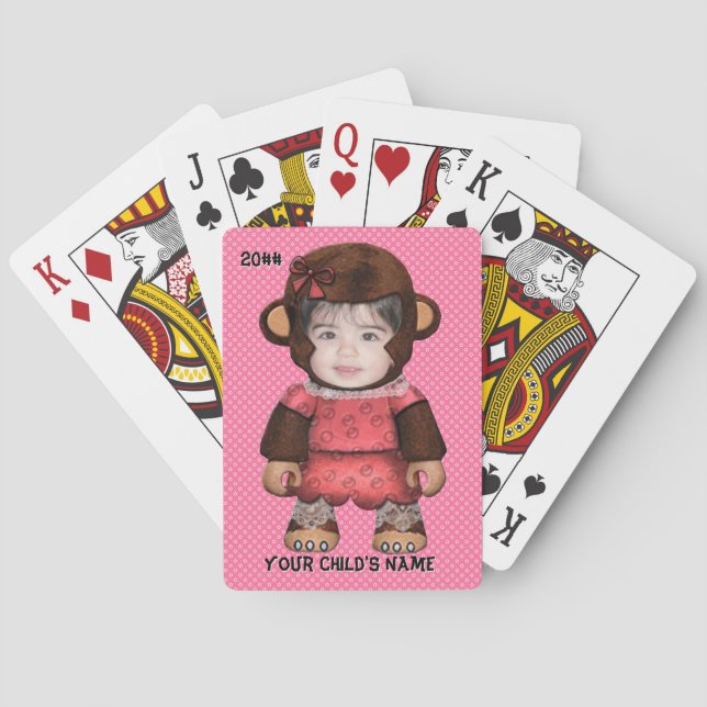 Monkey Face - Girl (Personalized Playing Cards) Playing Cards (Back)