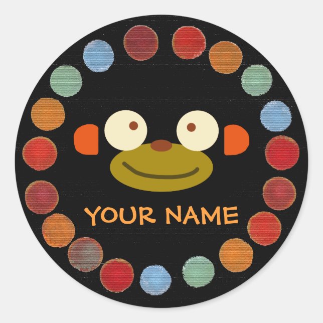 Monkey Face Name Stickers! Classic Round Sticker (Front)