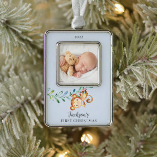 Monkey First Christmas Photo Christmas Silver Plated Framed Ornament