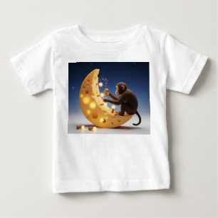 Monkey Fixing a Swiss Cheese Moon with Glowing Sta Baby T-Shirt