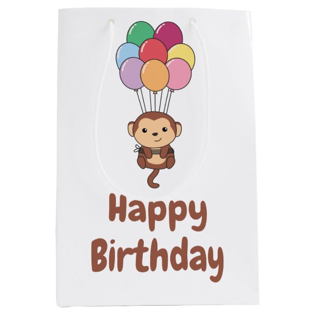 Monkey Flies Up With Colourful Balloons Card Mediu Medium Gift Bag (Front)