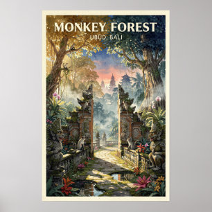 Monkey Forest Ubud Bali Vintage Travel Poster