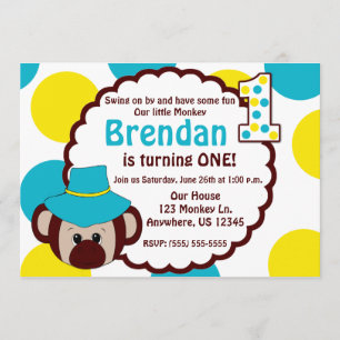 Monkey Fun Boys First Birthday Invitation