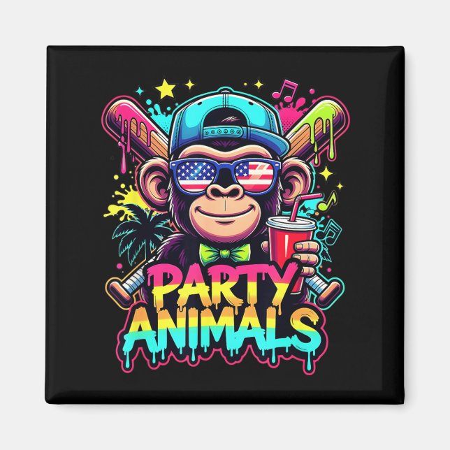 Monkey Funny Animals Baseball Drip Kids Youth Boys Magnet (Front)