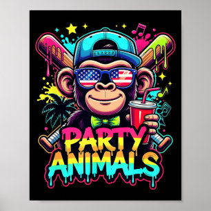 Monkey Funny Animals Baseball Drip Kids Youth Boys Poster
