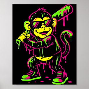 Monkey Funny Animals Baseball Drip Kids Youth Boys Poster