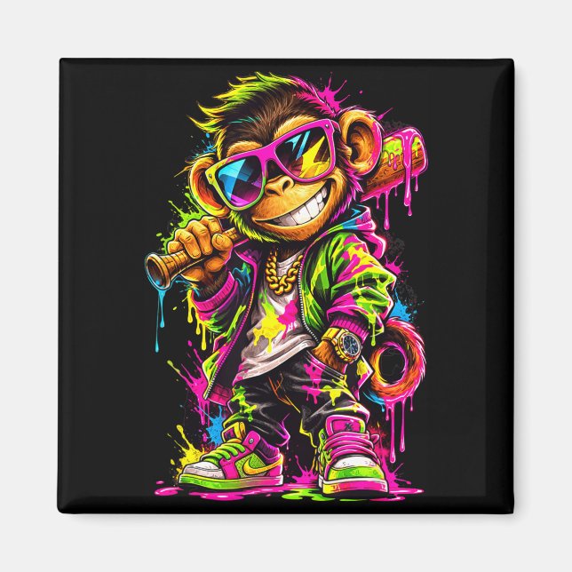 Monkey Funny Animals Baseball Drip Party Srt Magnet (Front)