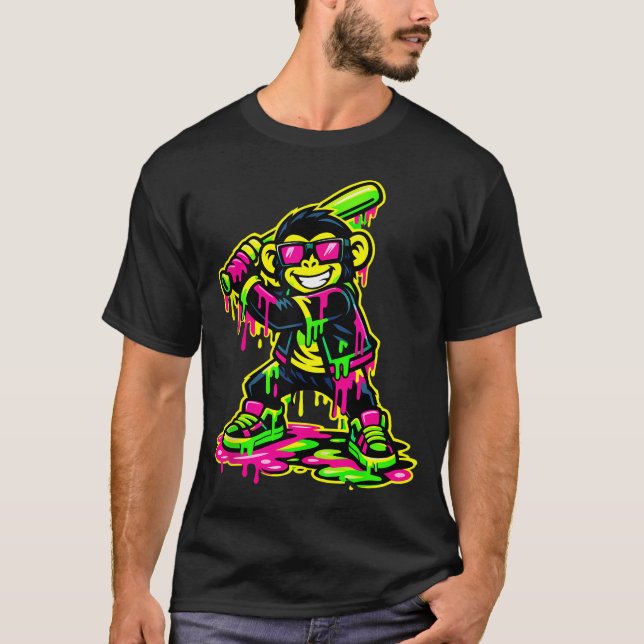 Monkey Funny Animals Baseball Drip Youth Boys T-Shirt (Front)