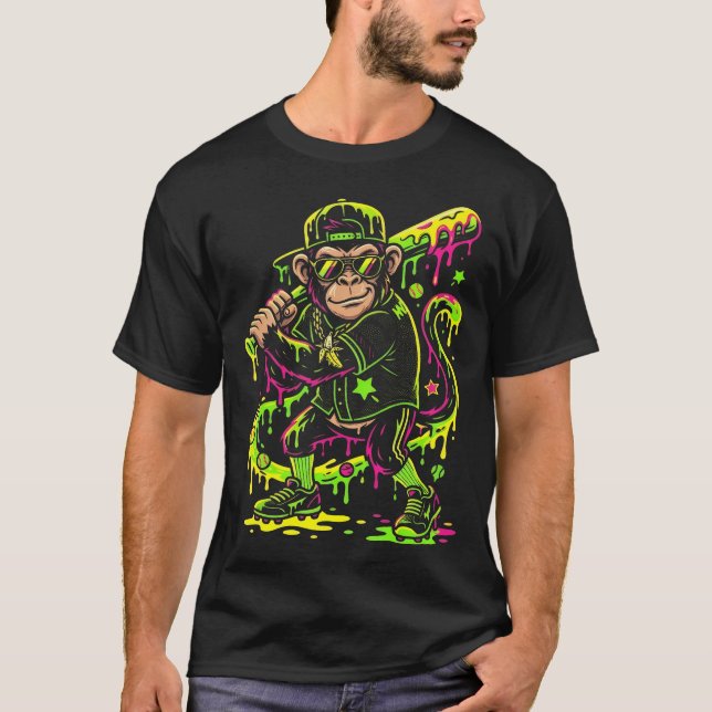 Monkey Funny Animals Baseball Drip Youth Boys T-Shirt (Front)