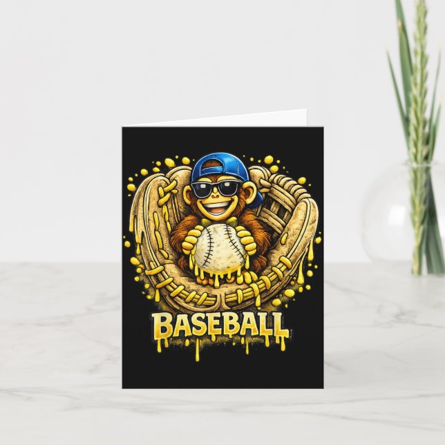 Monkey Funny Animals Baseball Ice Cream Drip Cool Card (Front)