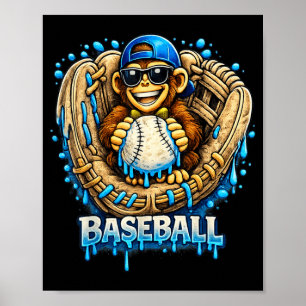 Monkey Funny Animals Baseball Ice Cream Drip Cool Poster