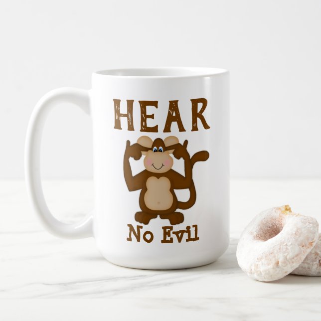 Monkey Funny Hear No Evil Coffee Mug (With Donut)