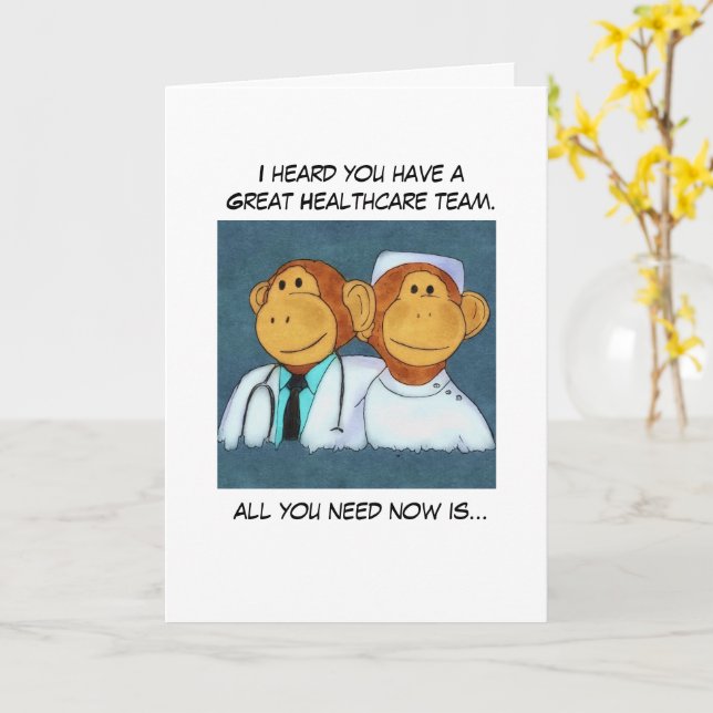 Monkey Get Well Card (Yellow Flower)