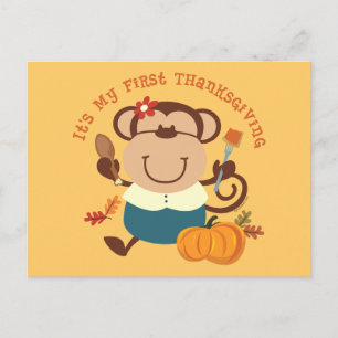 Monkey Girl 1st Thanksgiving Holiday Postcard