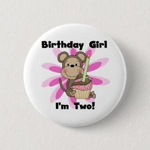 Monkey Girl 2nd Birthday Tshirts and Gifts 6 Cm Round Badge