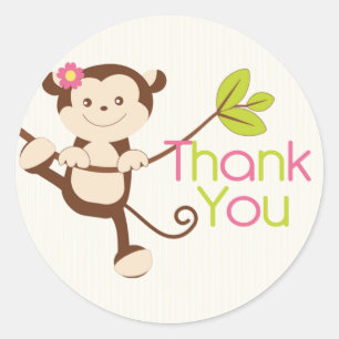 Monkey Girl Baby Shower Thank You Classic Round Sticker