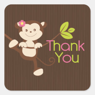 Monkey Girl Baby Shower Thank You Square Sticker