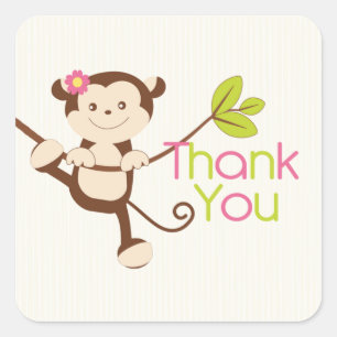 Monkey Girl Baby Shower Thank You Square Sticker