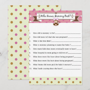 Monkey Girl Baby Shower Who Knows Mummy Best Game Invitation