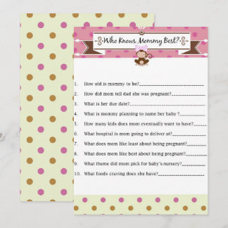 Monkey Girl Baby Shower Who Knows Mummy Best Game Invitation