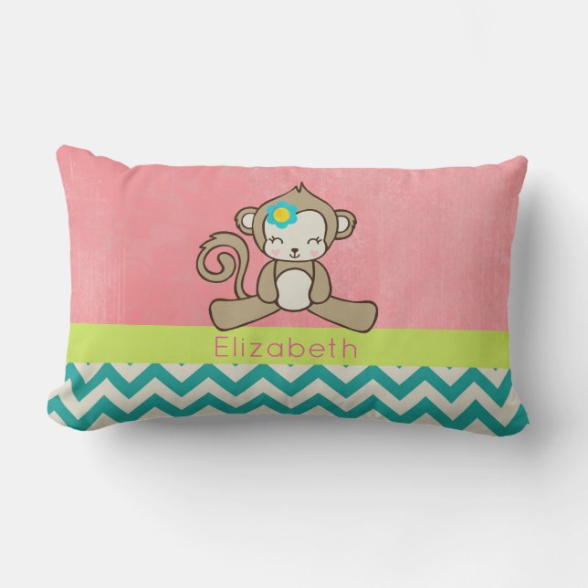 Monkey Girl Cartoon Cute And Kawaii Personalised Lumbar Cushion (Front)