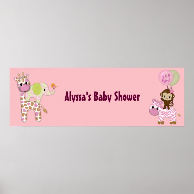 MONKEY Girl Jungle Baby Shower Banner JJ Poster (Front)