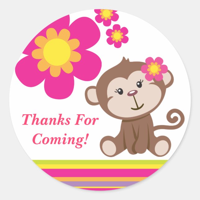 Monkey Girl (Pink) Thank You Sticker (Front)