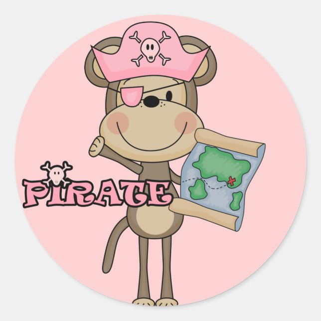 Monkey Girl Pirate Tshirts and Gifts Classic Round Sticker (Front)
