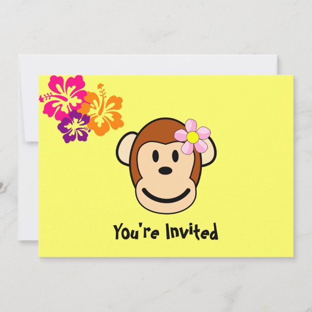 Monkey Girl Tropical Flowers Invitation (Front)
