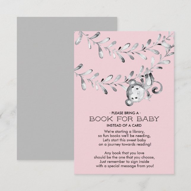 Monkey Girls Baby Shower Book for Baby Card (Front/Back)