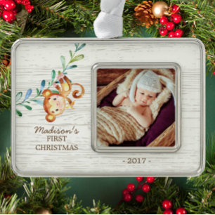 Monkey Girls Baby's First Christmas Photo Ornament