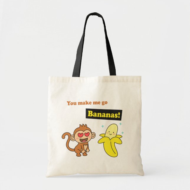 Monkey go Bananas, Cute Love Humour Tote Bag (Front)