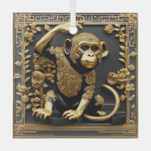 Monkey gold and black ornamental frame glass tree decoration