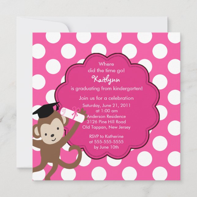 Monkey Grad Graduation Invitation for Girls (Front)