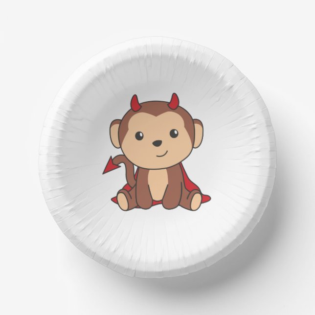 Monkey Halloween Cute Devil Kids Witches Costume Paper Plate (Front)