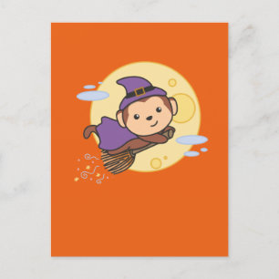 Monkey Halloween Witch Kids Witch Costume Holiday Postcard