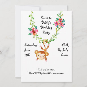 Monkey Hanging on Vine Birthday Invitation