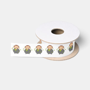 Monkey Happy Halloween Cauldron Bat Satin Ribbon
