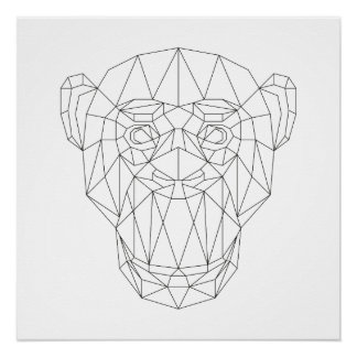 Monkey Head Geometric Black & White Modern Art Poster