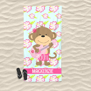 Monkey Hibiscus Ukelele Cute  Beach Towel