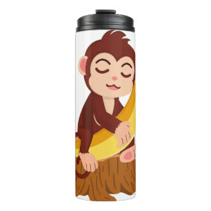 Monkey Holding Banana Cartoon Thermal Tumbler