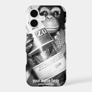 MONKEY HOLDING BOTTLE BLACK WHITE PHOTOGRAPHY
