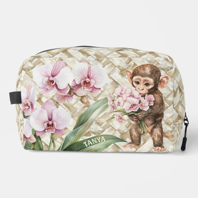 Monkey Holding Orchids | Make up Dopp Kit (Front)