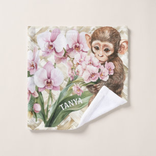 Monkey Holding Orchids   Make up Wash Cloth
