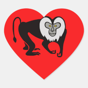 Monkey I love Lion- tailed MACAQUES - Nature - Red Heart Sticker