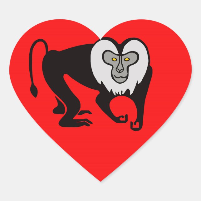 Monkey I love Lion- tailed MACAQUES - Nature - Red Heart Sticker (Front)
